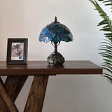 Tiffany Style Table Lamp Blue Stained Glass Crystal Beans Included LED Bulb 10"W*10"D*14"H