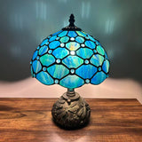 Tiffany Style Table Lamp Blue Stained Glass Crystal Beans Included LED Bulb 10"W*10"D*14"H