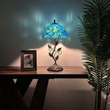 Tiffany Style Table Lamp Blue Stained Glass Crystal Beans 10"W*10"D*20"H