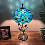Tiffany Style Table Lamp Blue Stained Glass Crystal Beans 10"W*10"D*20"H