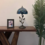 Tiffany Style Table Lamp Blue Stained Glass Crystal Beans 10"W*10"D*20"H