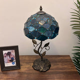Tiffany Style Table Lamp Blue Stained Glass Crystal Beans 10"W*10"D*20"H
