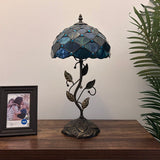 Tiffany Style Table Lamp Blue Stained Glass Crystal Beans 10"W*10"D*20"H