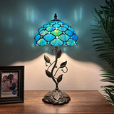 Tiffany Style Table Lamp Blue Stained Glass Crystal Beans 10"W*10"D*20"H