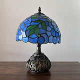 Tiffany Style Table Lamp Blue Stained Glass Green Leaves Included LED Bulb 10"W*10"D*14"H