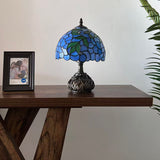Tiffany Style Table Lamp Blue Stained Glass Green Leaves Included LED Bulb 10"W*10"D*14"H