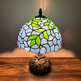 Tiffany Style Table Lamp Blue Stained Glass Green Leaves Included LED Bulb 10"W*10"D*14"H