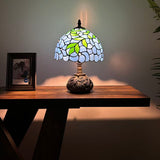Tiffany Style Table Lamp Blue Stained Glass Green Leaves Included LED Bulb 10"W*10"D*14"H
