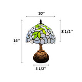Tiffany Style Table Lamp Blue Stained Glass Green Leaves Included LED Bulb 10"W*10"D*14"H