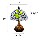 Tiffany Style Table Lamp Blue Stained Glass Green Leaves Included LED Bulb 10"W*10"D*14"H
