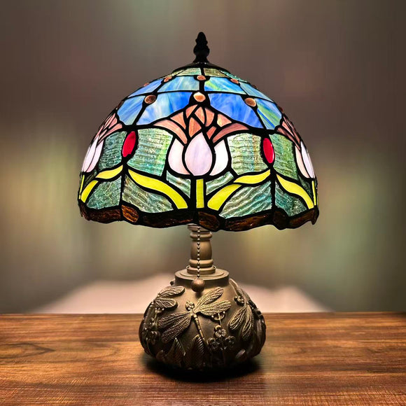 Tiffany Style Table Lamp Stained Glass Tulips Included LED Bulb 10