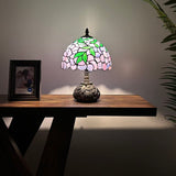 Tiffany Style Table Lamp Purple Stained Glass Green Leaves Included LED Bulb 10"W*10"D*14"H