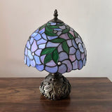 Tiffany Style Table Lamp Purple Stained Glass Green Leaves Included LED Bulb 10"W*10"D*14"H