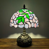 Tiffany Style Table Lamp Purple Stained Glass Green Leaves Included LED Bulb 10"W*10"D*14"H