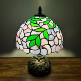 Tiffany Style Table Lamp Purple Stained Glass Green Leaves Included LED Bulb 10"W*10"D*14"H