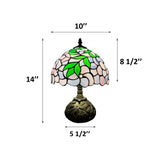 Tiffany Style Table Lamp Purple Stained Glass Green Leaves Included LED Bulb 10"W*10"D*14"H
