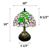 Tiffany Style Table Lamp Purple Stained Glass Green Leaves Included LED Bulb 10"W*10"D*14"H