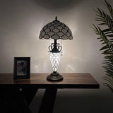 Tiffany Style Table Lamp White Stained Glass Crystal Beans 12"W*12"D*22"H