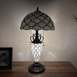 Tiffany Style Table Lamp White Stained Glass Crystal Beans 12"W*12"D*22"H