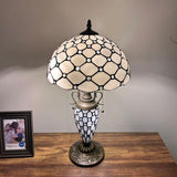 Tiffany Style Table Lamp White Stained Glass Crystal Beans 12"W*12"D*22"H