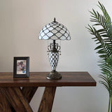 Tiffany Style Table Lamp White Stained Glass Crystal Beans 12"W*12"D*22"H