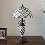 Tiffany Style Table Lamp White Stained Glass Crystal Beans 12"W*12"D*22"H