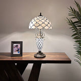 Tiffany Style Table Lamp White Stained Glass Crystal Beans 12"W*12"D*22"H