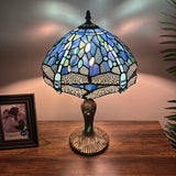 Tiffany Style Table Lamp Blue Stained Glass Dragonfly 12"W*12"D*19"H