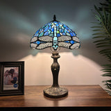 Tiffany Style Table Lamp Blue Stained Glass Dragonfly 12"W*12"D*19"H