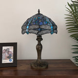 Tiffany Style Table Lamp Blue Stained Glass Dragonfly 12"W*12"D*19"H