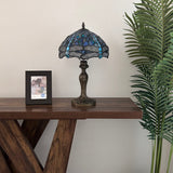 Tiffany Style Table Lamp Blue Stained Glass Dragonfly 12"W*12"D*19"H