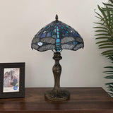 Tiffany Style Table Lamp Blue Stained Glass Dragonfly 12"W*12"D*19"H