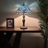 Tiffany Style Table Lamp Blue Stained Glass Dragonfly 12"W*12"D*19"H