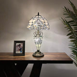 Tiffany Style Table Lamp White Stained Glass Baroque Style 12"W*12"D*22"H