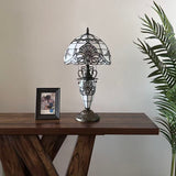 Tiffany Style Table Lamp White Stained Glass Baroque Style 12"W*12"D*22"H