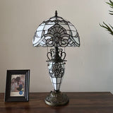 Tiffany Style Table Lamp White Stained Glass Baroque Style 12"W*12"D*22"H