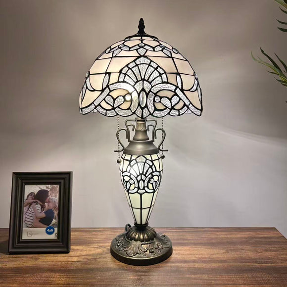 Tiffany Style Table Lamp White Stained Glass Baroque Style 12