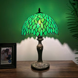 Tiffany Style Table Lamp Green Leaves Stained Glass included LED bulb 12"W*12"D*19"H