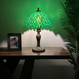 Tiffany Style Table Lamp Green Leaves Stained Glass included LED bulb 12"W*12"D*19"H