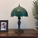 Tiffany Style Table Lamp Green Leaves Stained Glass included LED bulb 12"W*12"D*19"H