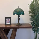 Tiffany Style Table Lamp Green Leaves Stained Glass included LED bulb 12"W*12"D*19"H