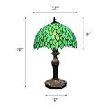 Tiffany Style Table Lamp Green Leaves Stained Glass included LED bulb 12"W*12"D*19"H