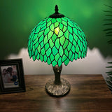 Tiffany Style Table Lamp Green Leaves Stained Glass included LED bulb 12"W*12"D*19"H
