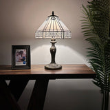 Tiffany Style Table Lamp White Stained Glass Hexagon 12"W*12"D*19"H