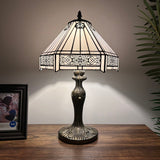 Tiffany Style Table Lamp White Stained Glass Hexagon 12"W*12"D*19"H