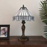 Tiffany Style Table Lamp White Stained Glass Hexagon 12"W*12"D*19"H