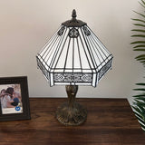 Tiffany Style Table Lamp White Stained Glass Hexagon 12"W*12"D*19"H