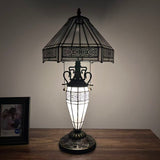 Tiffany Style Table Lamp White Stained Glass Hexagon Included LED Bulbs 22"H*12"W*12"D