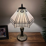 Tiffany Style Table Lamp White Stained Glass Hexagon 12"W*12"D*19"H