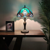 Tiffany Style Table Lamp Green Brown Stained Glass included LED bulb 12"W*12"D*19"H